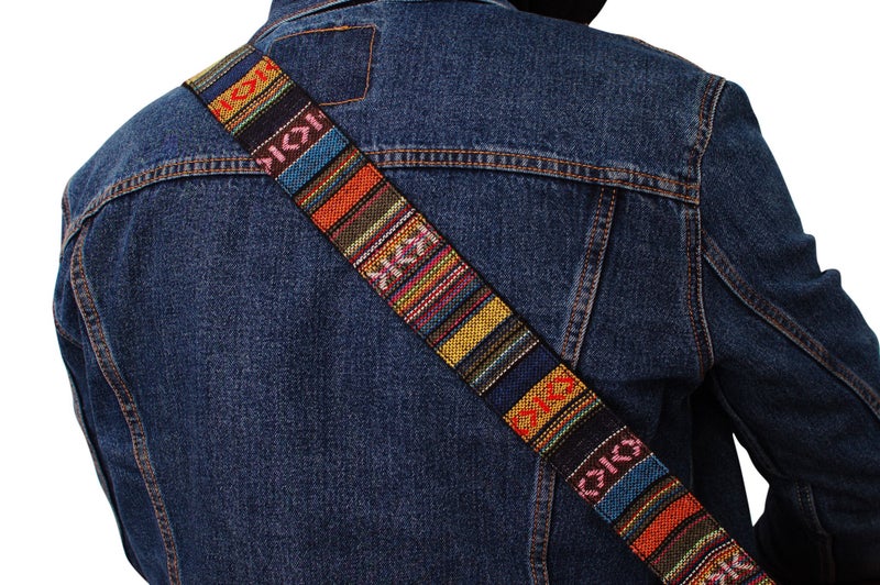 MUSIC FIRST Original Design, 2 inch width (5cm), Classic Country Style Yarn-dyed fabric & Genuine Leather Guitar Strap Electric Guitar strap - Image 3